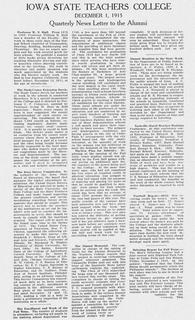 Quarterly News Letter to the Alumni, December 1, 1915