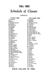 State College of Iowa Schedule of Classes, Fall 1962