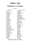 State College of Iowa Schedule of Classes, Spring 1962 by State College of Iowa