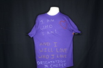 UNI Clothesline Project T-Shirt, 2012-2021 [Photo 005, Front] by University of Northern Iowa. Rod Library.