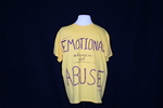 UNI Clothesline Project T-Shirt, 2012-2021 [Yellow, Photo 014, Front] by University of Northern Iowa. Rod Library.