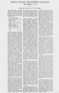 Quarterly News Letter to the Alumni, September 1, 1916
