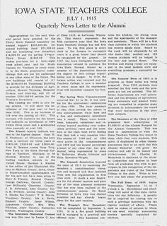 Quarterly News Letter to the Alumni, July 1, 1915