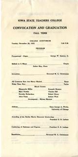 Fall Term Commencement [Program], November 28, 1933