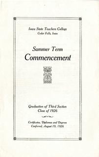 Summer Term Commencement [Program], August 19, 1926