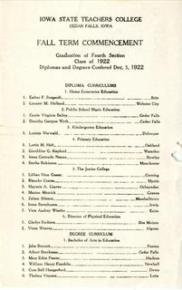 Fall Term Commencement [Program], December 5, 1922