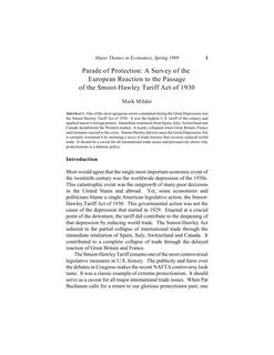 Parade of Protection: A Survey of the European Reaction to the Passage of the Smoot-Hawley Tariff Act of 1930