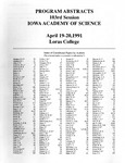 Program Abstracts, 103rd Session, Iowa Academy of Science, April 19-20, 1991