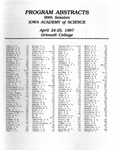 Program Abstracts, 99th Session, Iowa Academy of Science, April 24-25, 1987 by Iowa Academy of Science