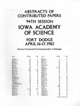 Abstracts of Contributed Papers, 94th Session, Iowa Academy of Science, April 16-17, 1982