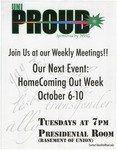 HomeComing Out Week [flier] by University of Northern Iowa. Gender & Sexuality Services, UNI Proud.