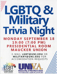 LGBTQ & Military Trivia Night [flier] by University of Northern Iowa. Gender & Sexuality Services, UNI Proud.