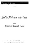 Julia Heinen, clarinet, with Francoise, Regnat, piano, September 26, 2011 [program]