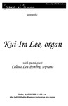 Kui-Im Lee, organ, with special guest Celeste Lea Bembry, soprano, April 10, 2009 [program] by University of Northern Iowa. School of Music.