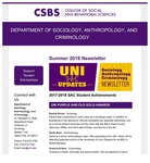 UNI S A C Updates: Sociology, Anthropology, Criminology Newsletter, Summer 2018 by University of Northern Iowa. Department of Sociology, Anthropology, and Criminology.