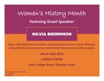Women's History Month Featuring Guest Speaker: Nilvia Brownson [poster] by University of Northern Iowa. Women's and Gender Studies Program.